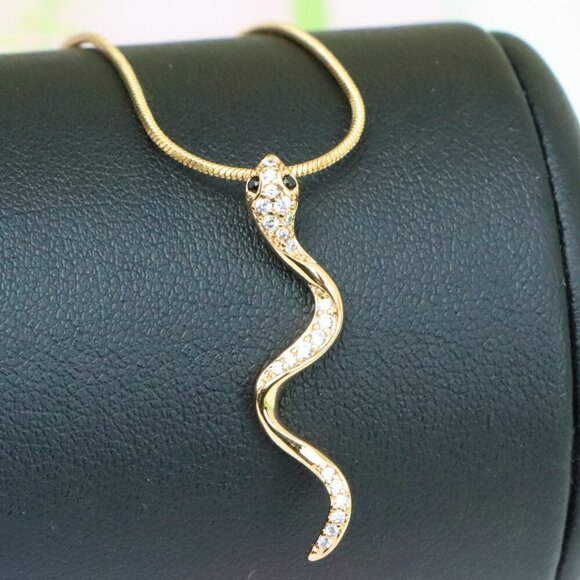"Slim Rose Gold Snake Pendant with Crystal Detailing, XPPT1275 - Picture 1 of 13